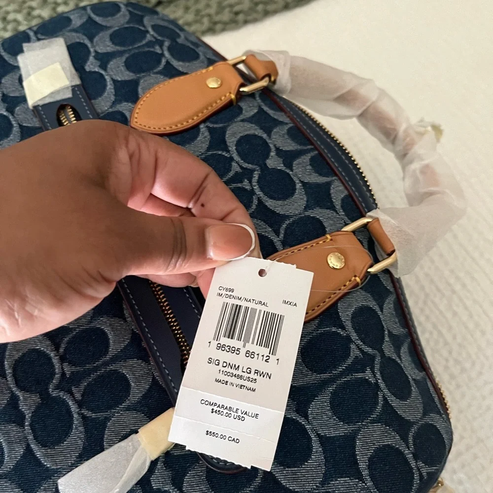 Coach Signature Dome Satchel in Navy with Tan Trim - Large Rowan - Picture 2 of 9